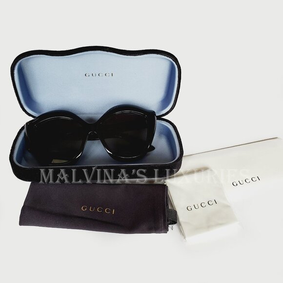 GUCCI SUNGLASSES GG0117S 001 OVERSIZED CAT EYE BLACK ACETATE LIPS - Picture 11 of 13